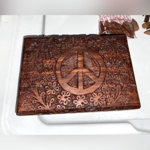 Handcraft peace sign storage wood box medium size.